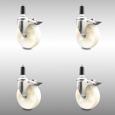 Service Caster 5 Inch 316SS Nylon Wheel Swivel 1-1/4 Inch Expanding Stem Caster Set Lock Brake SCC-SS316TTLEX20S514-NYS-114-4